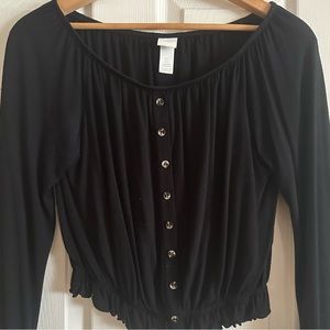 H&M off the shoulder black button up top